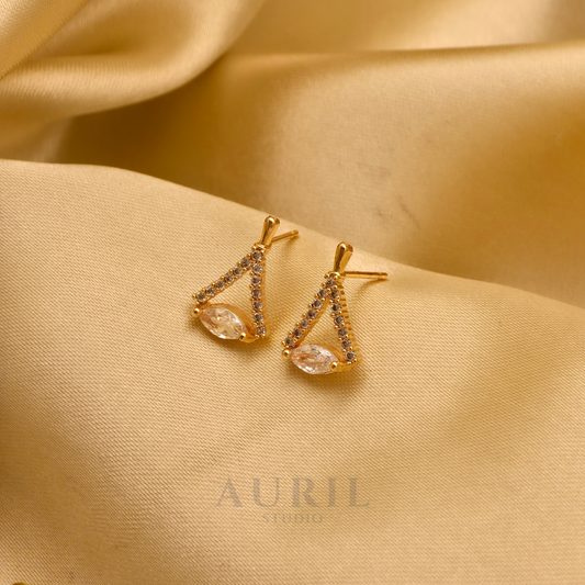 Marquise CZ V Drop Huggie Earrings, 18K Rose Gold Plated Anti Tarnish for Women