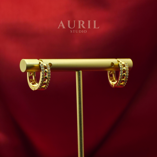 Pavé Crystal Decorative Huggie Hoop Earrings, 18K Rose Gold Plated Anti Tarnish for Women