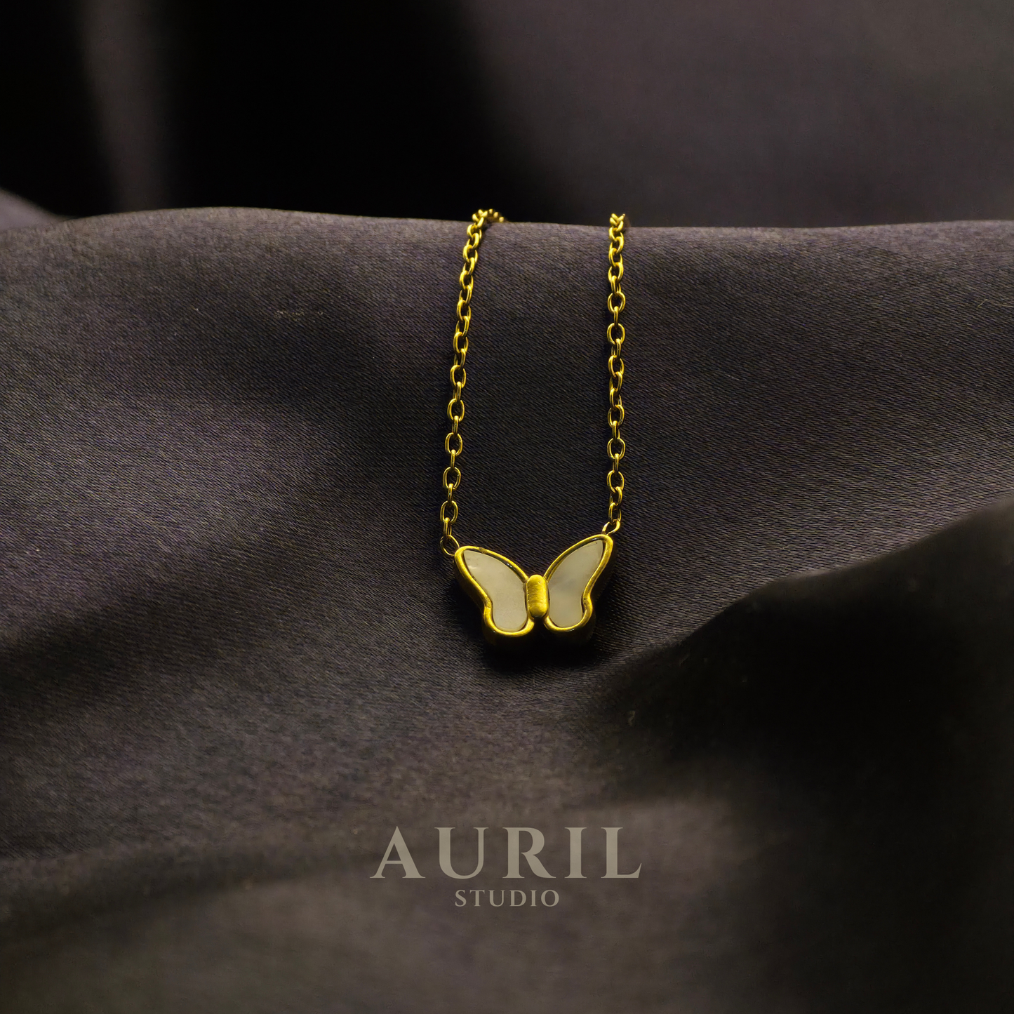 Anti Tarnish Mother of Pearl Butterfly Gold Necklace for Women