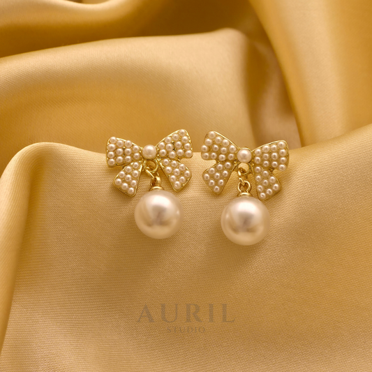 Pearl Bow Drop Earrings