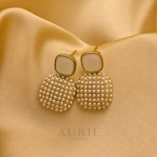 Pearl Cluster Cushion Drop Earrings