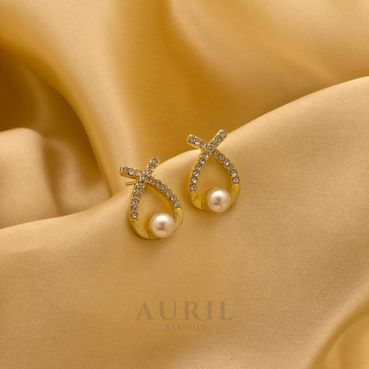 Crystal Crossover Pearl Drop Earrings