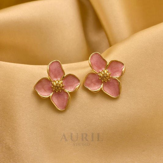 Jasmine Bloom Pink Enamel Stud Earrings
