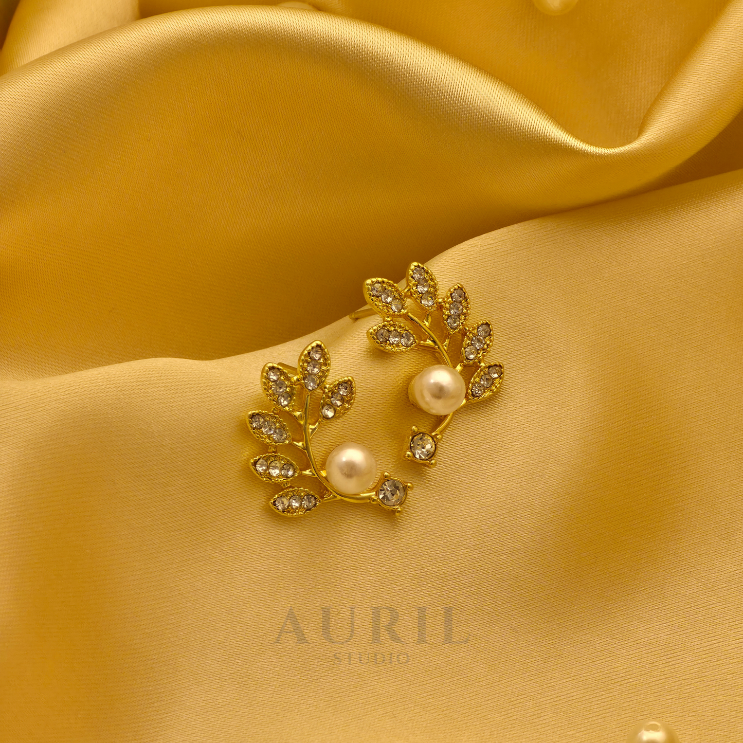 Olive Branch Crystal Pearl Stud Earrings
