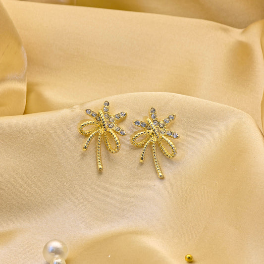 Celestial Starburst Ribbon Gold Stud Earrings
