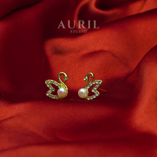 Swan Pearl Crystal Mini Stud Earrings