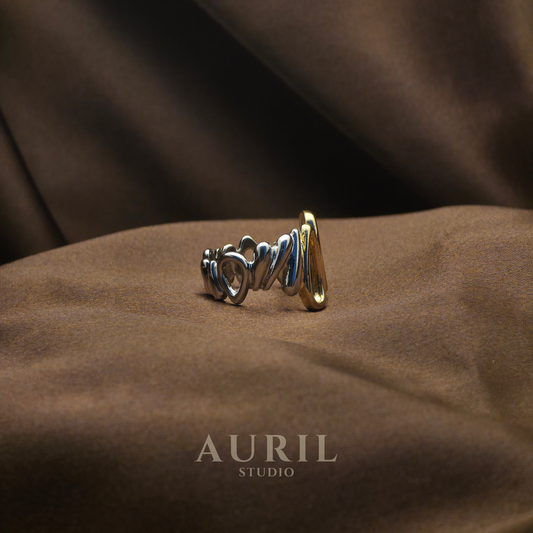 Two Tone Open Ring, Silver and Gold Sculptural Statement Jewellery for Women