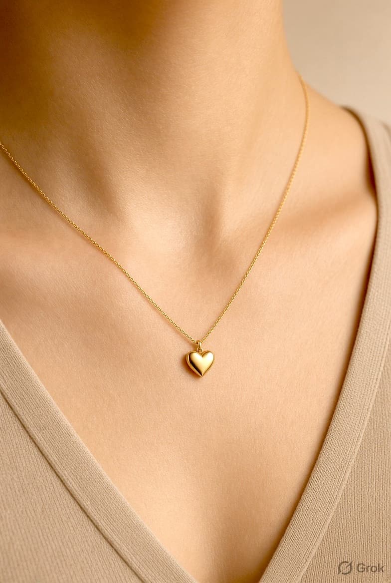 Woman wearing a gold heart pendant necklace