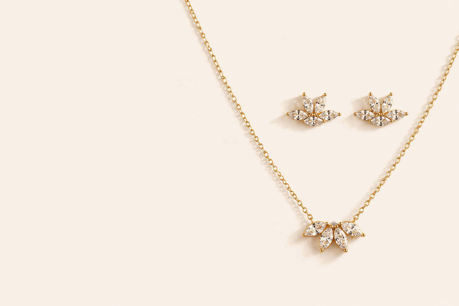 Gold crystal necklace and matching earrings