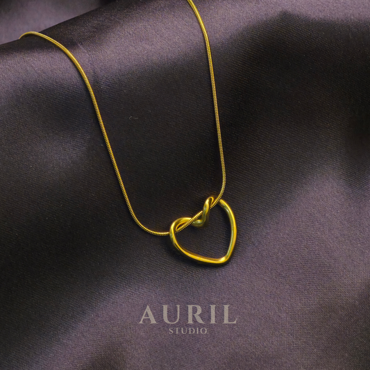 Anti Tarnish Open Heart Gold Pendant Necklace
