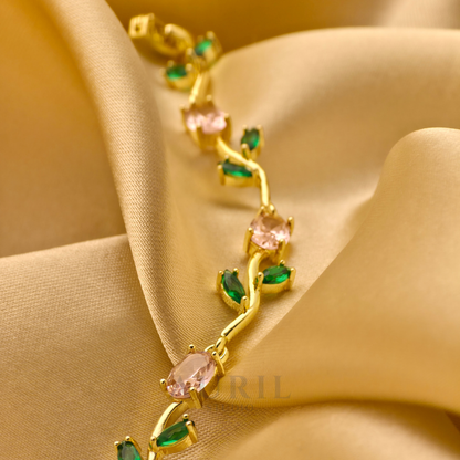 Tulip Vine Bracelet, Gemstone and Leaf Link Statement Bracelet for Women