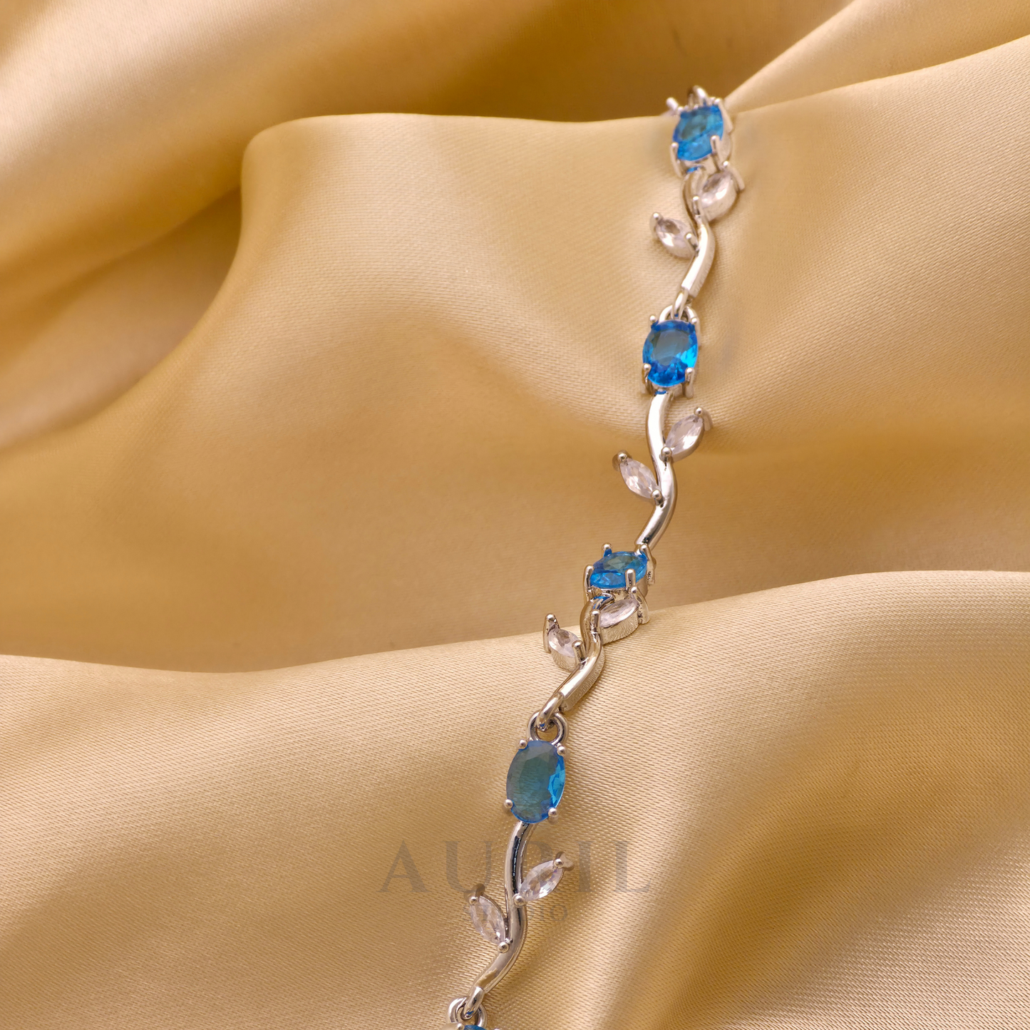 Tulip Vine Bracelet, Gemstone and Leaf Link Statement Bracelet for Women