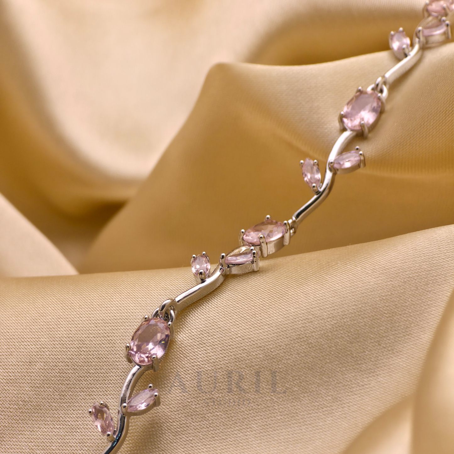 Tulip Vine Bracelet, Gemstone and Leaf Link Statement Bracelet for Women