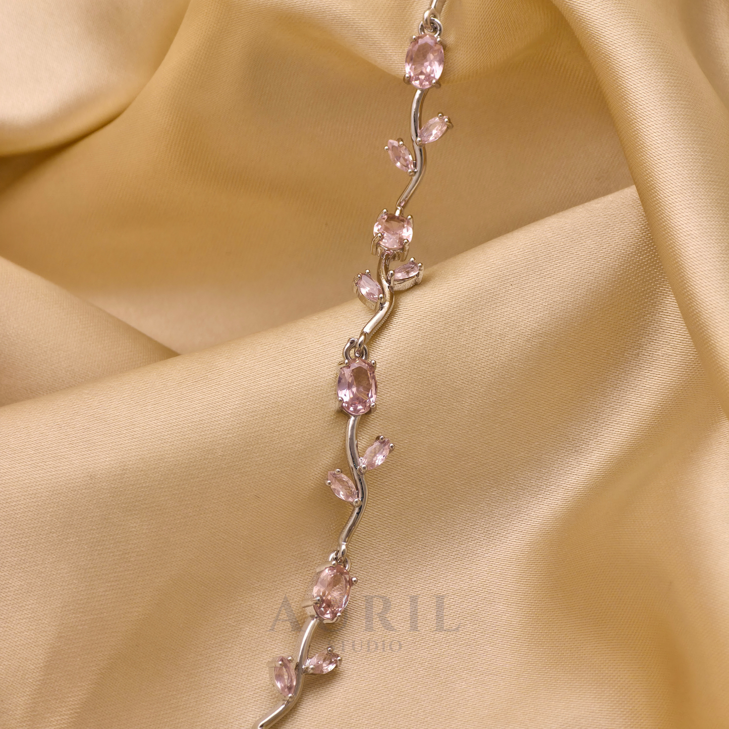 Tulip Vine Bracelet, Gemstone and Leaf Link Statement Bracelet for Women
