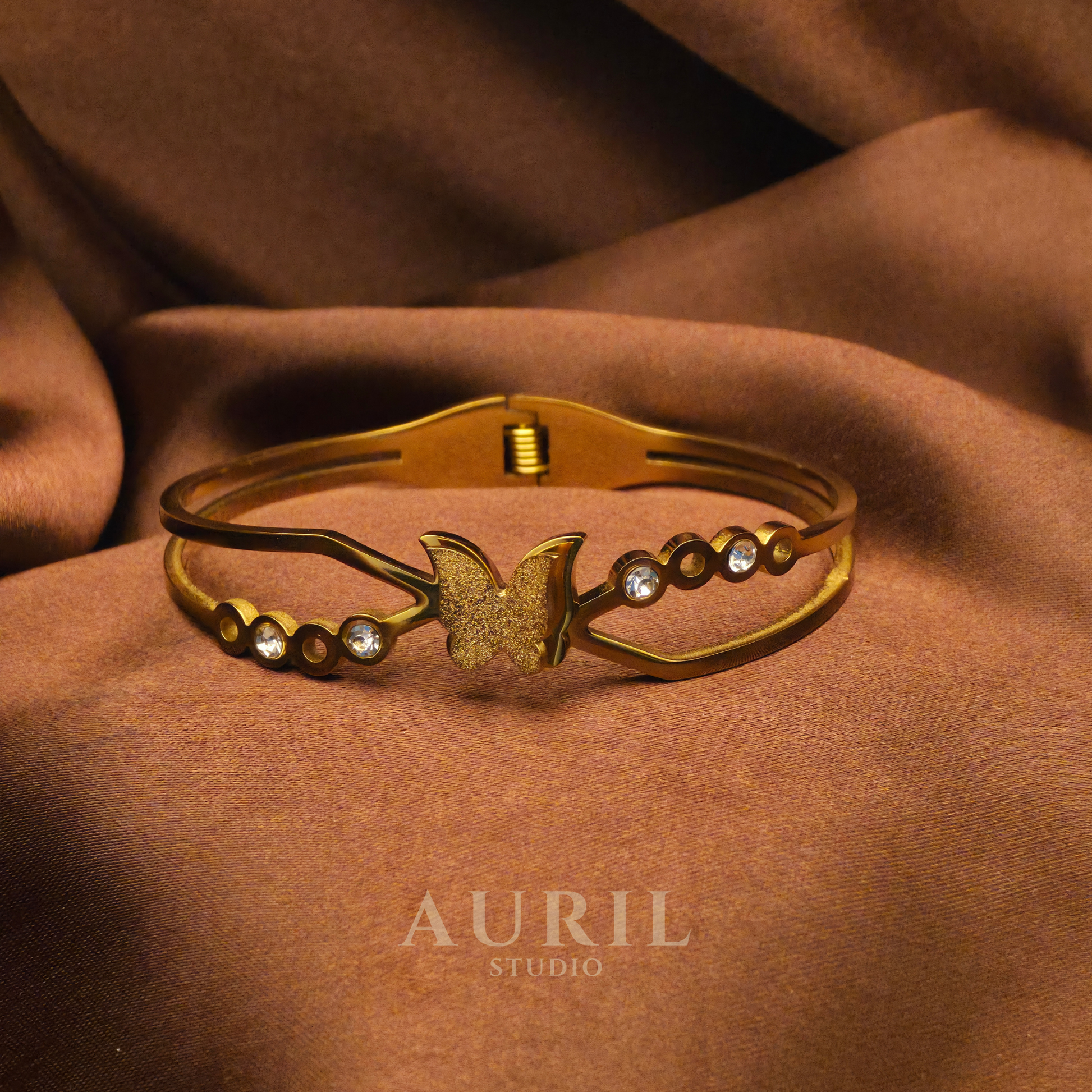 18K Gold Plated Anti Tarnish Butterfly Bangle Bracelet for Women, Waterproof Stainless Steel Kada Jewellery
