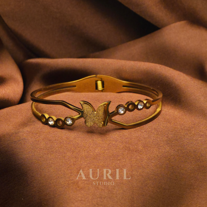 18K Gold Plated Anti Tarnish Butterfly Bangle Bracelet for Women, Waterproof Stainless Steel Kada Jewellery