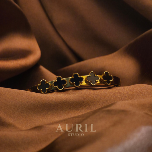 Black Clover Bangle Bracelet, 18K Gold Plated Anti Tarnish Jewellery for Women
