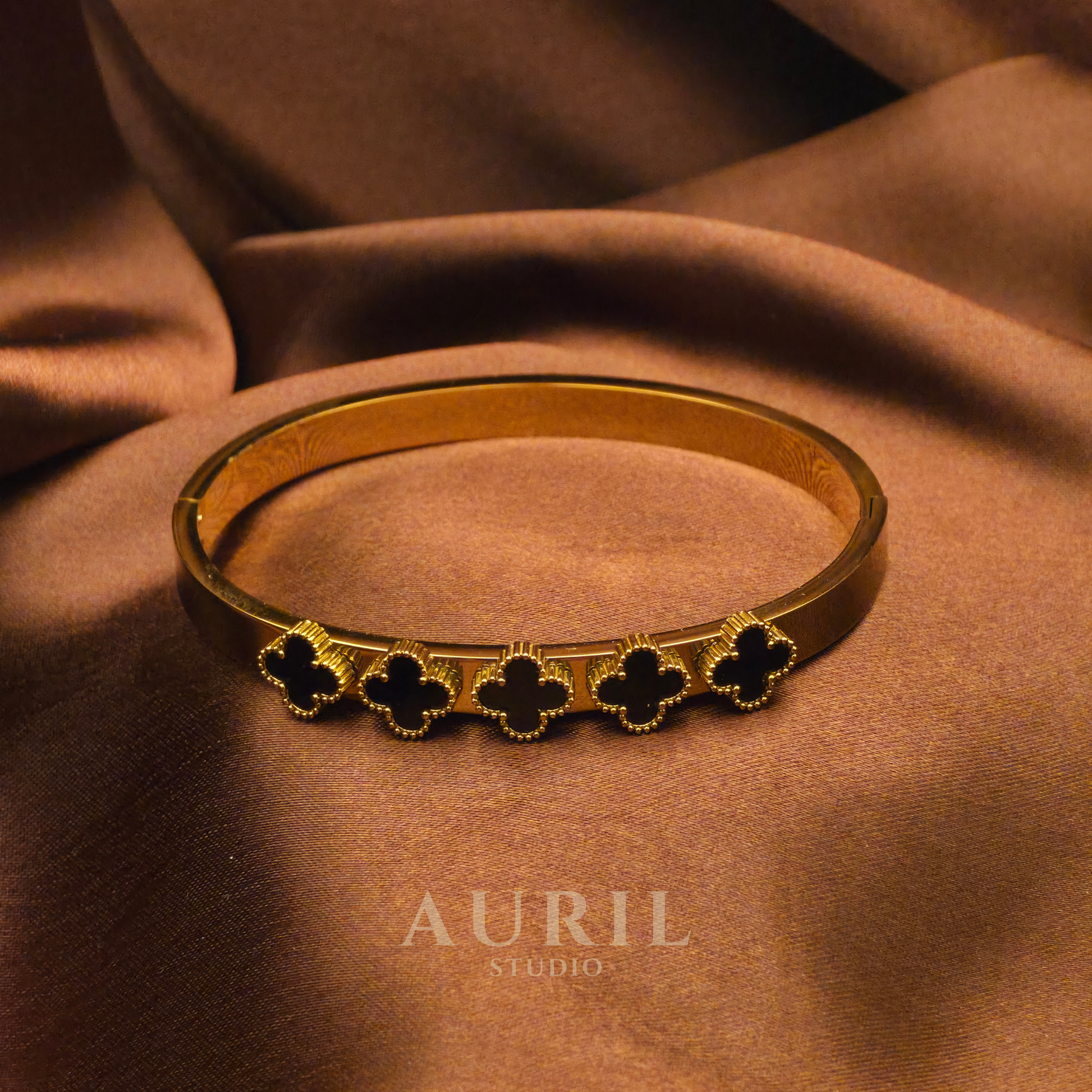 Black Clover Bangle Bracelet, 18K Gold Plated Anti Tarnish Jewellery for Women
