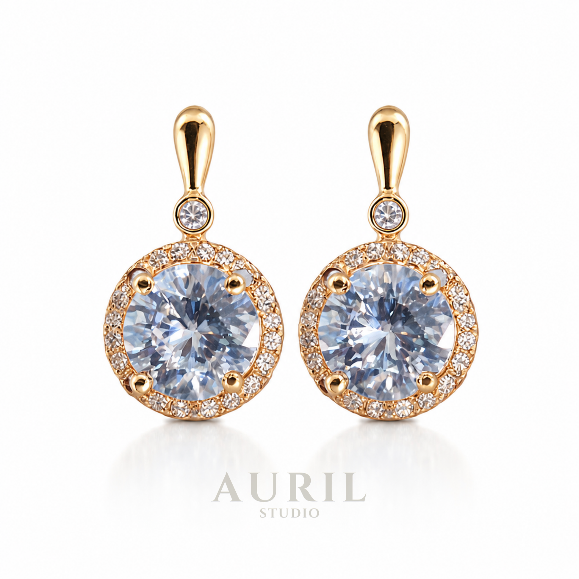 Halo CZ Round Drop Earrings, 18K Gold Plated Anti Tarnish Solitaire Drops for Women