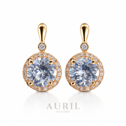 Halo CZ Round Drop Earrings, 18K Gold Plated Anti Tarnish Solitaire Drops for Women