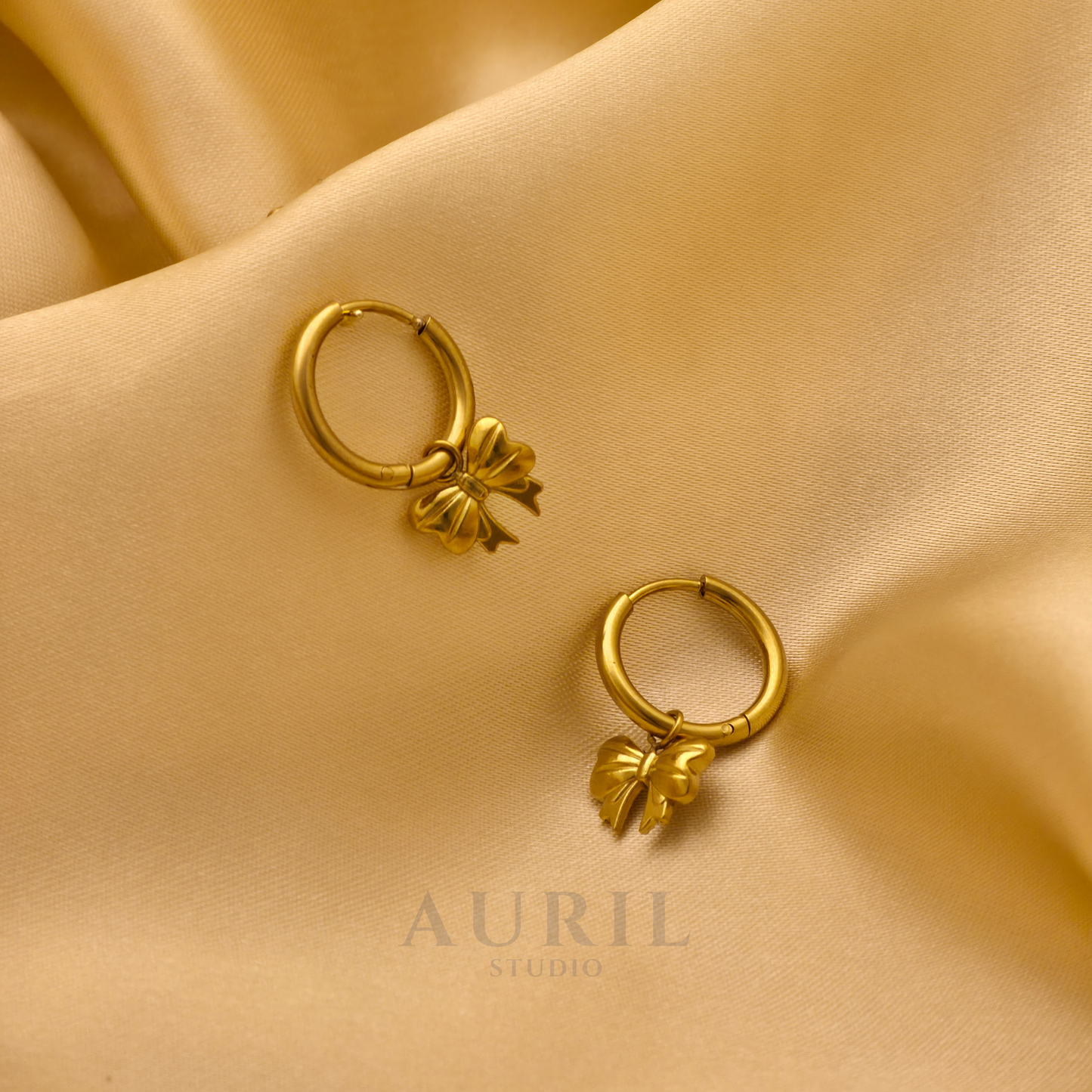 Anti Tarnish Bow Charm Gold Huggie Hoop Earrings