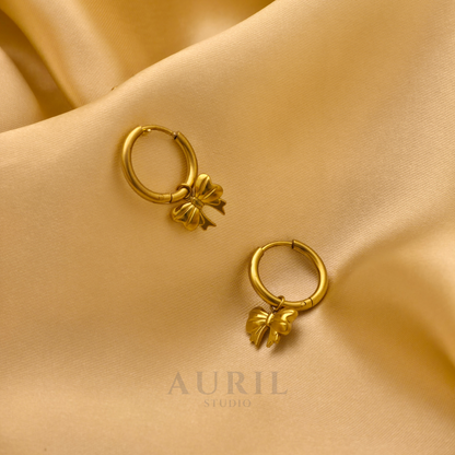 Anti Tarnish Bow Charm Gold Huggie Hoop Earrings
