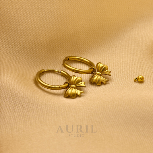 Anti Tarnish Bow Charm Gold Huggie Hoop Earrings