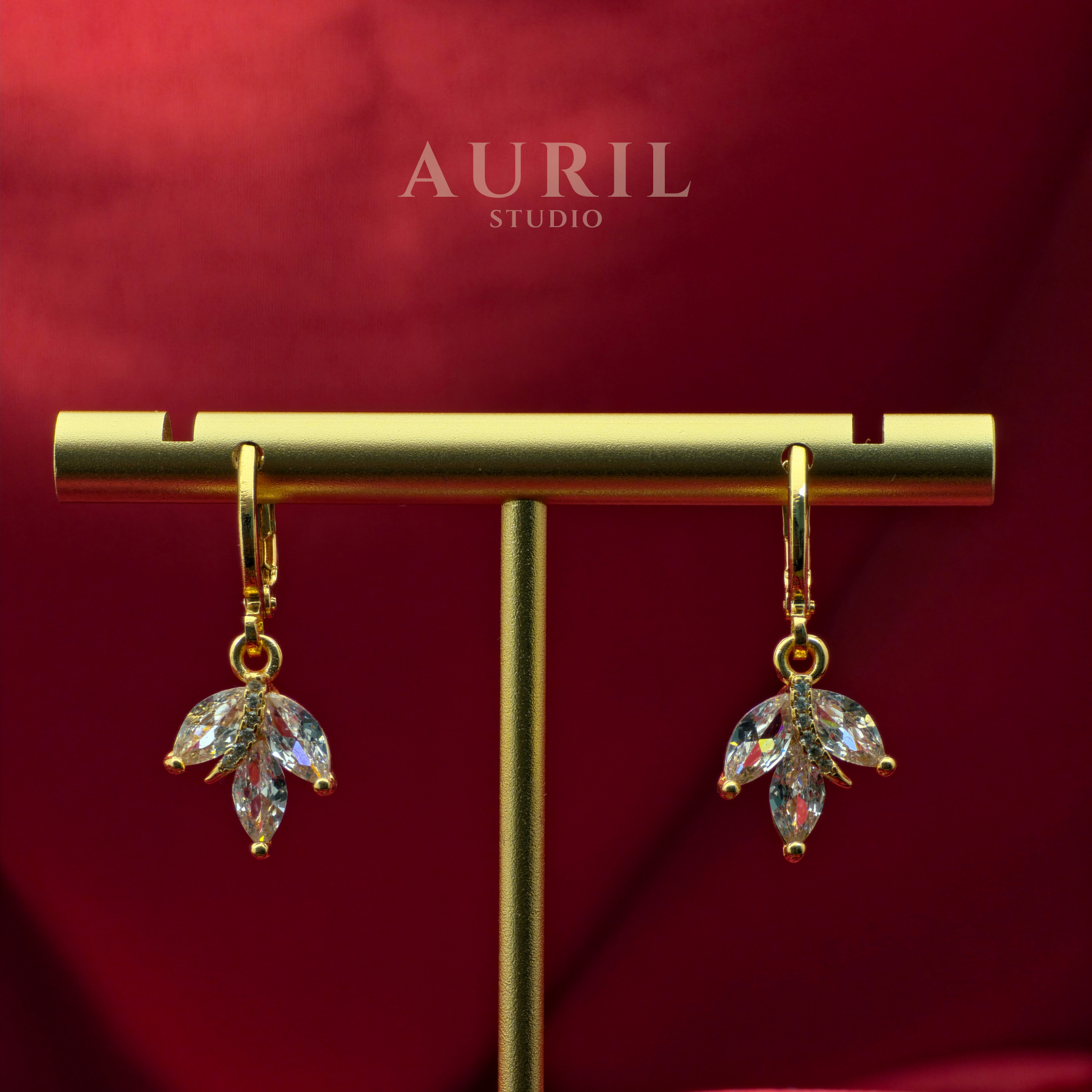 Marquise CZ Leaf Cluster Drop Earrings, 18K Rose Gold Plated Anti Tarnish for Women