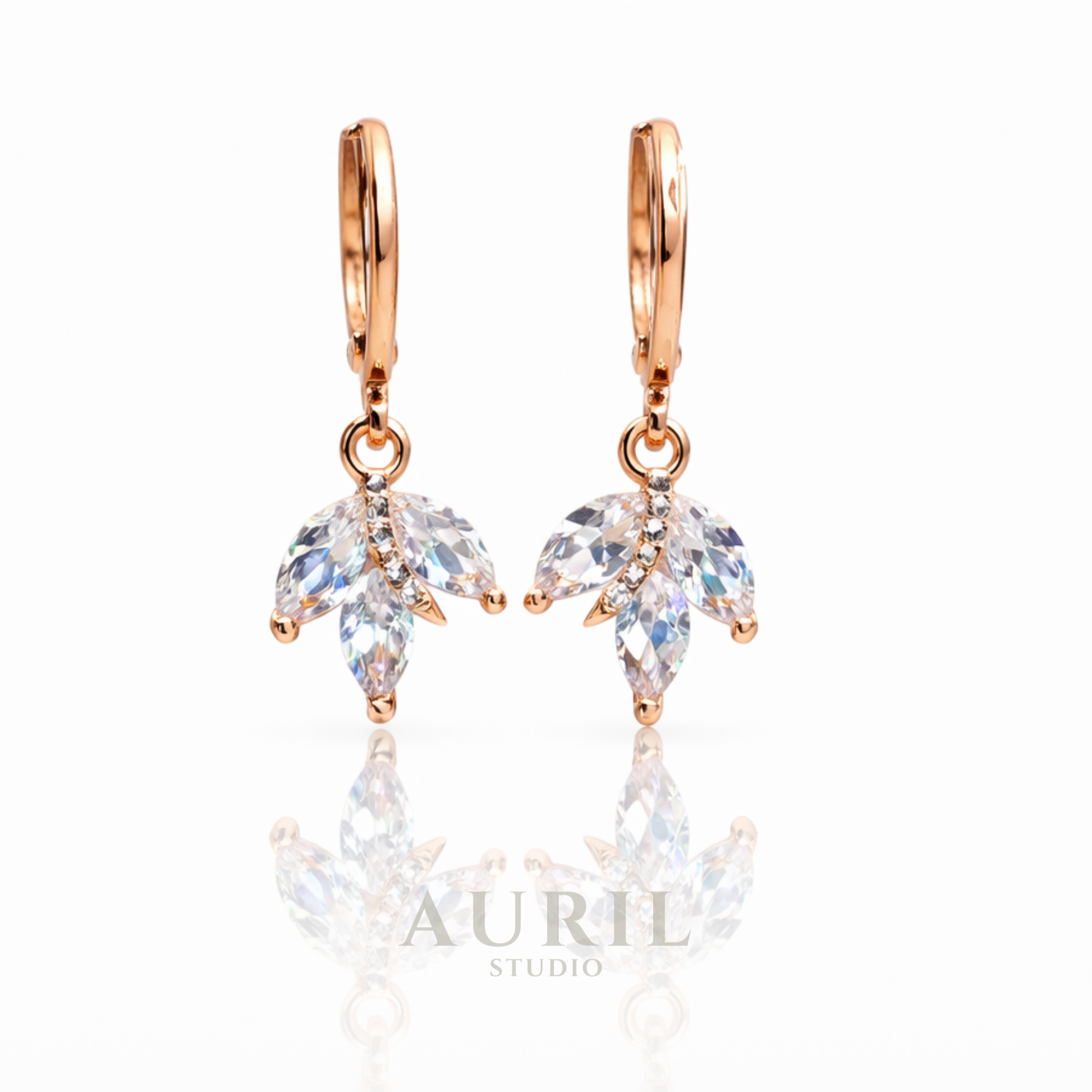 Marquise CZ Leaf Cluster Drop Earrings, 18K Rose Gold Plated Anti Tarnish for Women