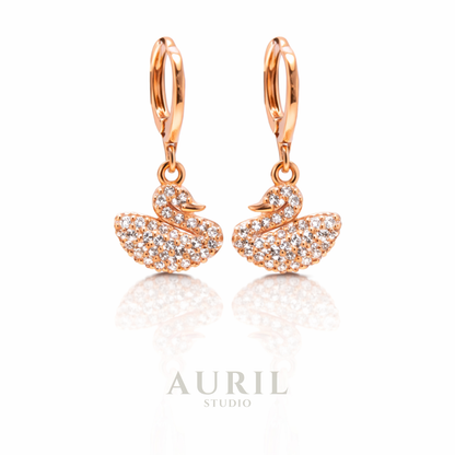 Pavé Crystal Swan Dangle Drop Earrings, 18K Rose Gold Plated Anti Tarnish for Women