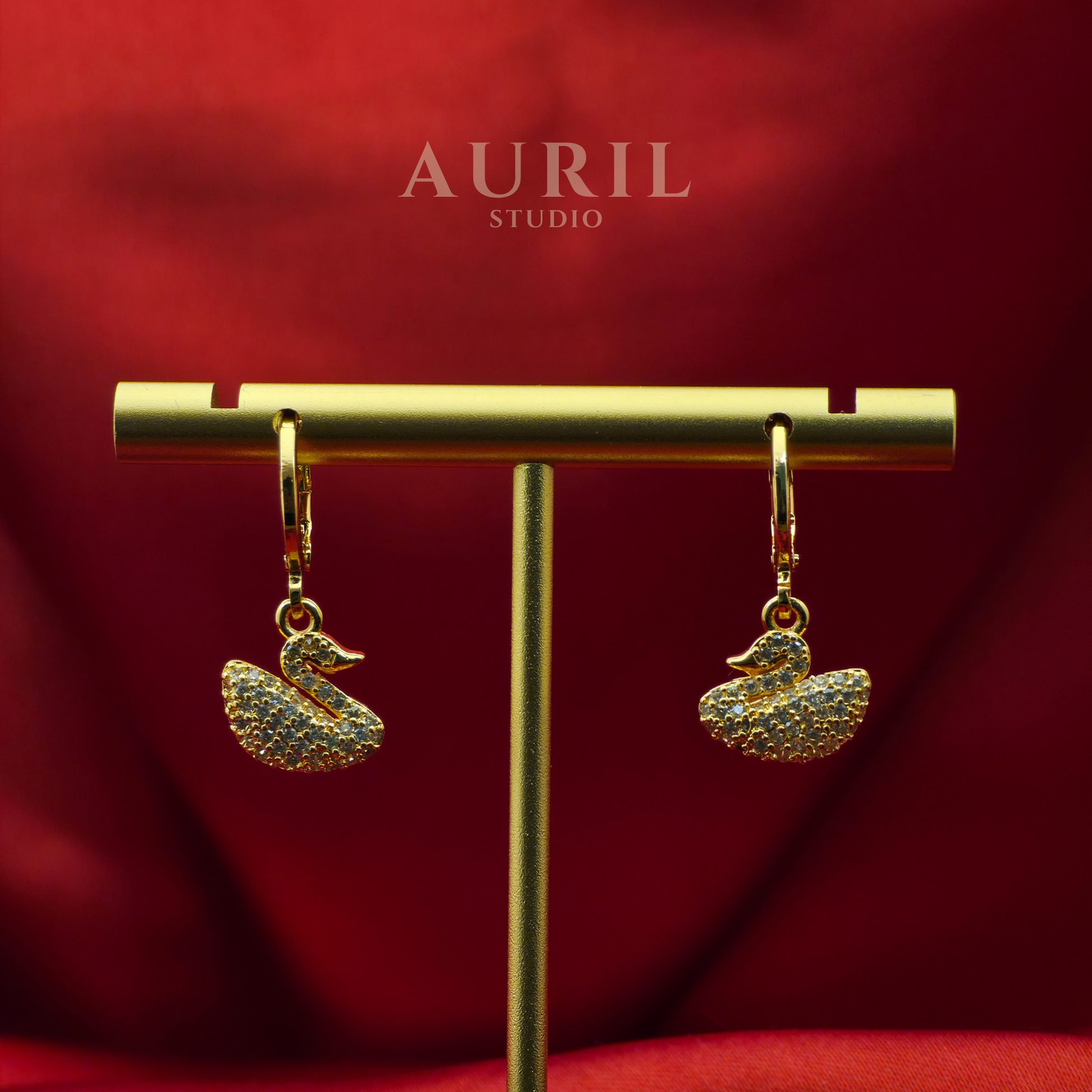 Pavé Crystal Swan Dangle Drop Earrings, 18K Rose Gold Plated Anti Tarnish for Women