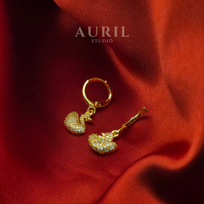Pavé Crystal Swan Dangle Drop Earrings, 18K Rose Gold Plated Anti Tarnish for Women