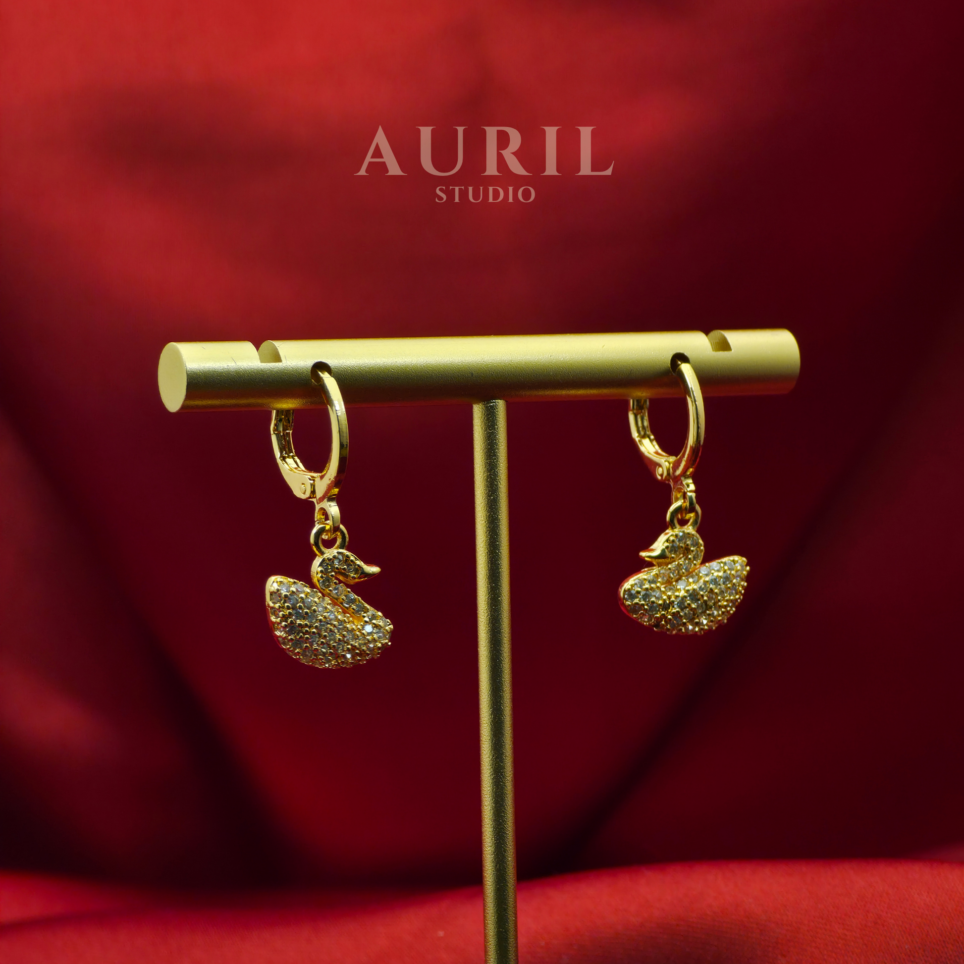 Pavé Crystal Swan Dangle Drop Earrings, 18K Rose Gold Plated Anti Tarnish for Women