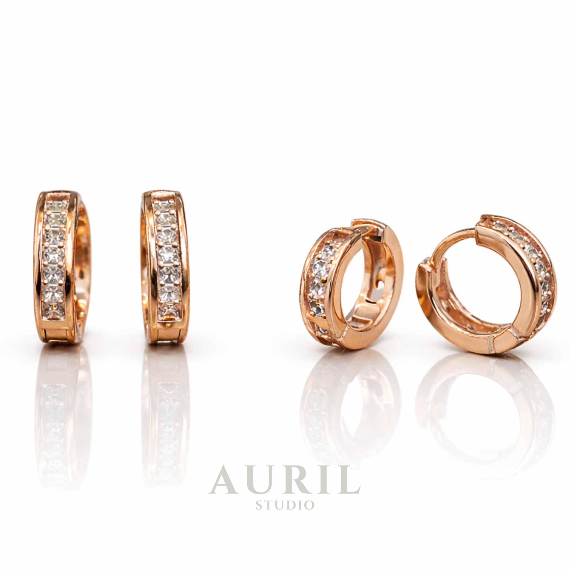 Channel Set CZ Huggie Hoop Earrings, 18K Rose Gold Plated Anti Tarnish for Women