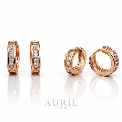 Channel Set CZ Huggie Hoop Earrings, 18K Rose Gold Plated Anti Tarnish for Women