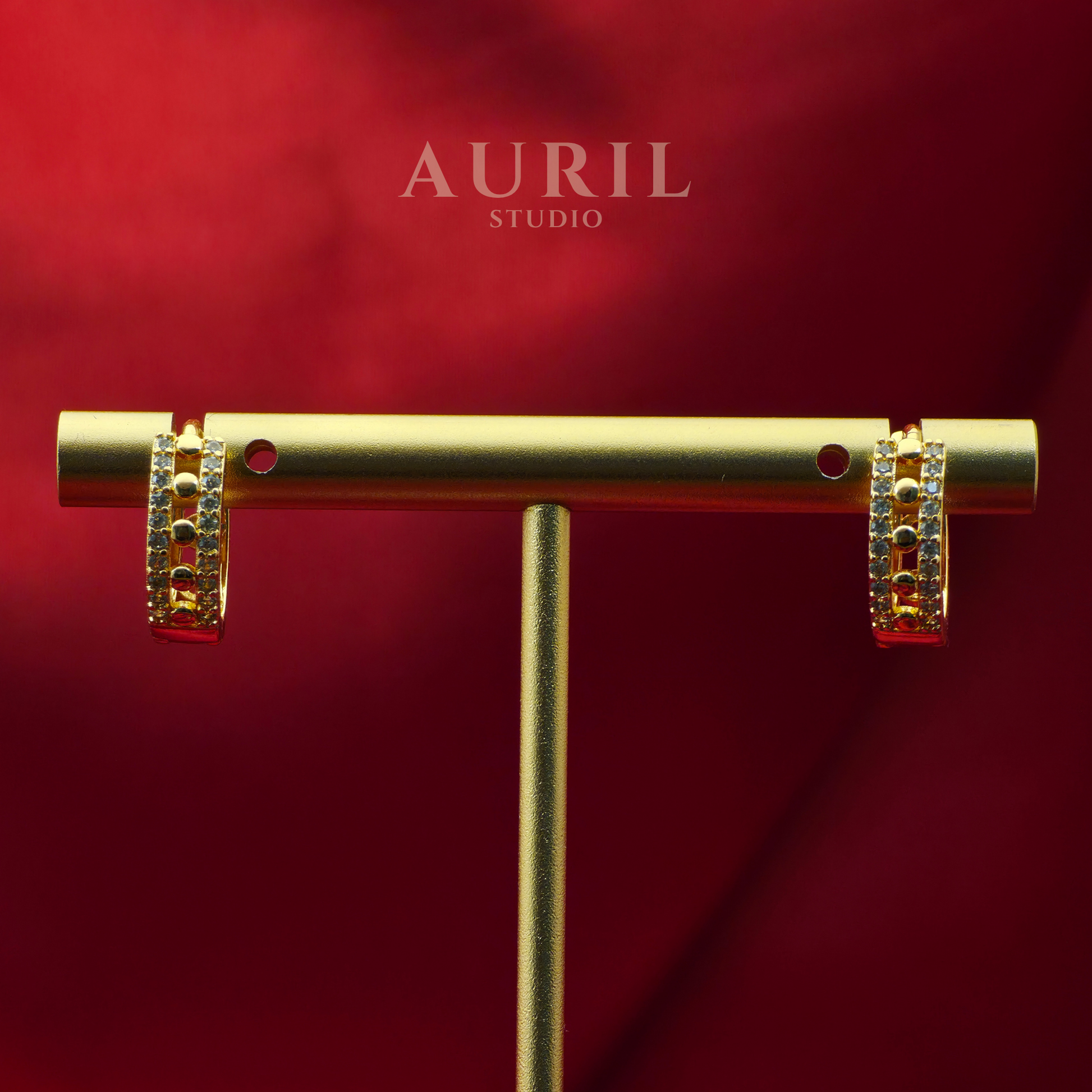 Pavé Crystal Decorative Huggie Hoop Earrings, 18K Rose Gold Plated Anti Tarnish for Women