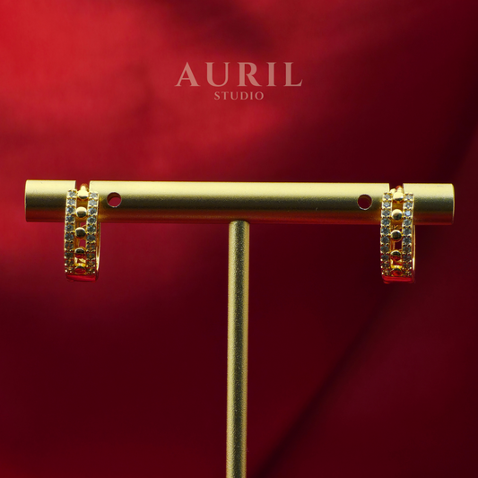 Pavé Crystal Decorative Huggie Hoop Earrings, 18K Rose Gold Plated Anti Tarnish for Women