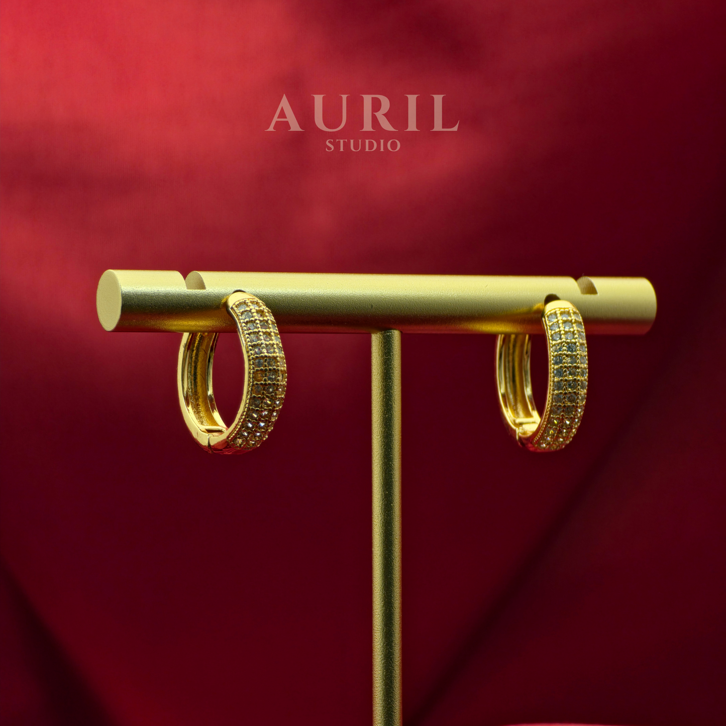 Pavé Crystal Wide Huggie Hoop Earrings, 18K Rose Gold Plated Anti Tarnish for Women