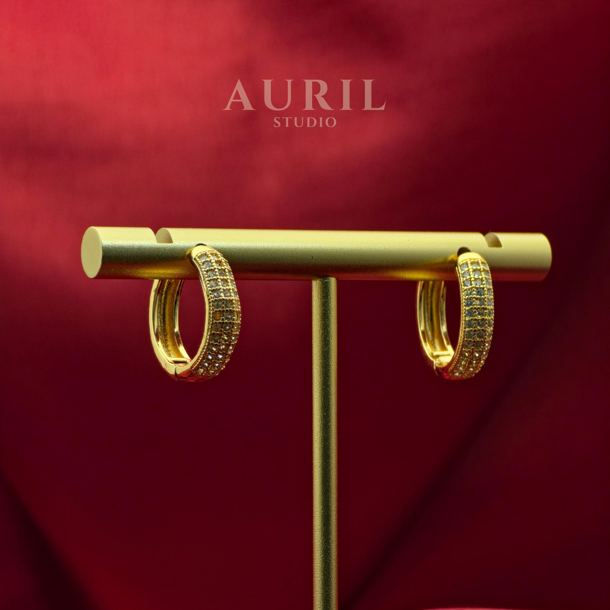 Pavé Crystal Wide Huggie Hoop Earrings, 18K Rose Gold Plated Anti Tarnish for Women