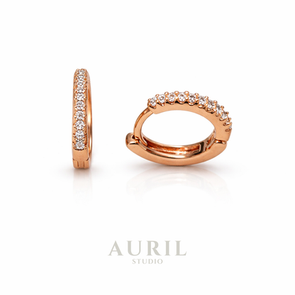 Slim Pavé Crystal Huggie Hoop Earrings, 18K Rose Gold Plated Anti Tarnish for Women