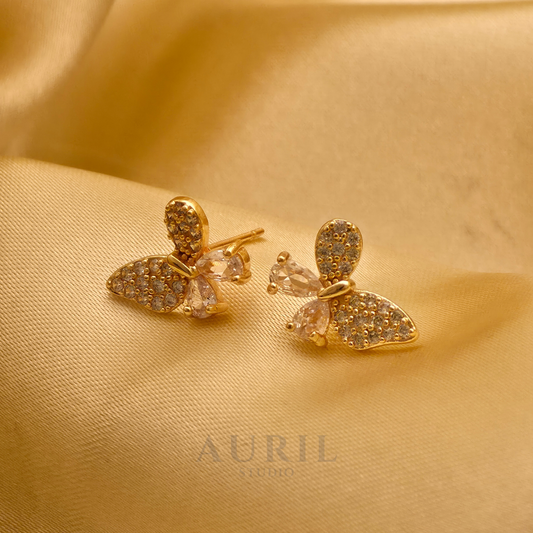 Crystal Butterfly Stud Earrings with Pear Stones, 18K Rose Gold Plated Anti Tarnish for Women

