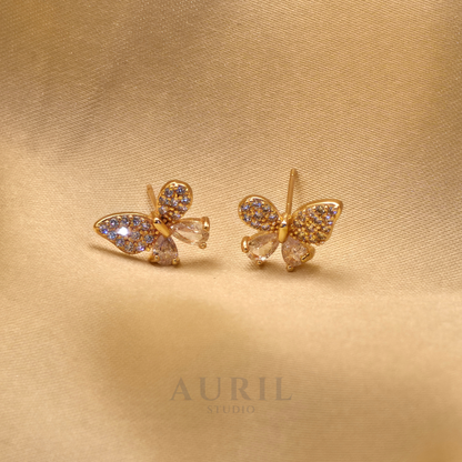Crystal Butterfly Stud Earrings with Pear Stones, 18K Rose Gold Plated Anti Tarnish for Women