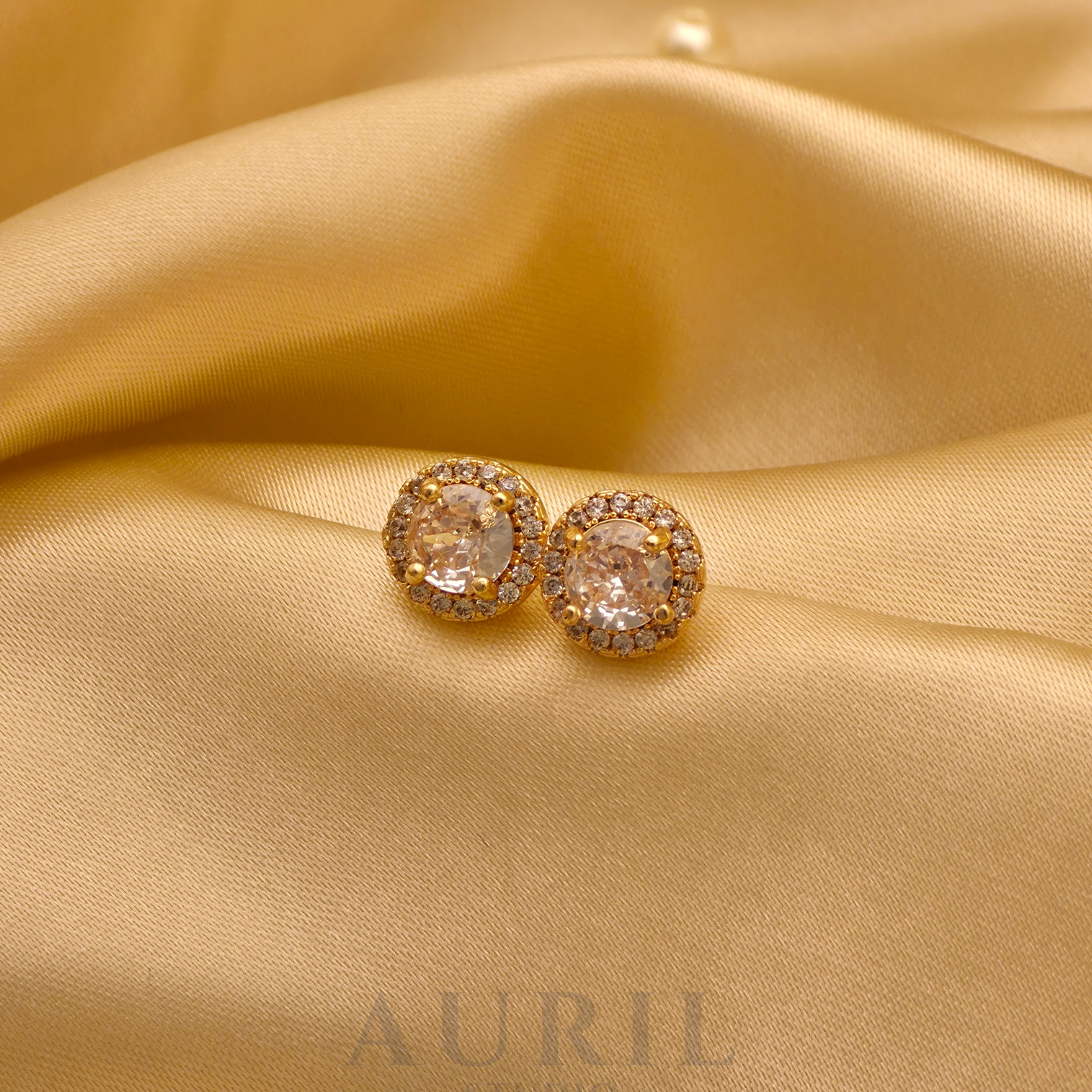 Round Halo CZ Stud Earrings, 18K Rose Gold Plated Anti Tarnish Solitaire Studs for Women
