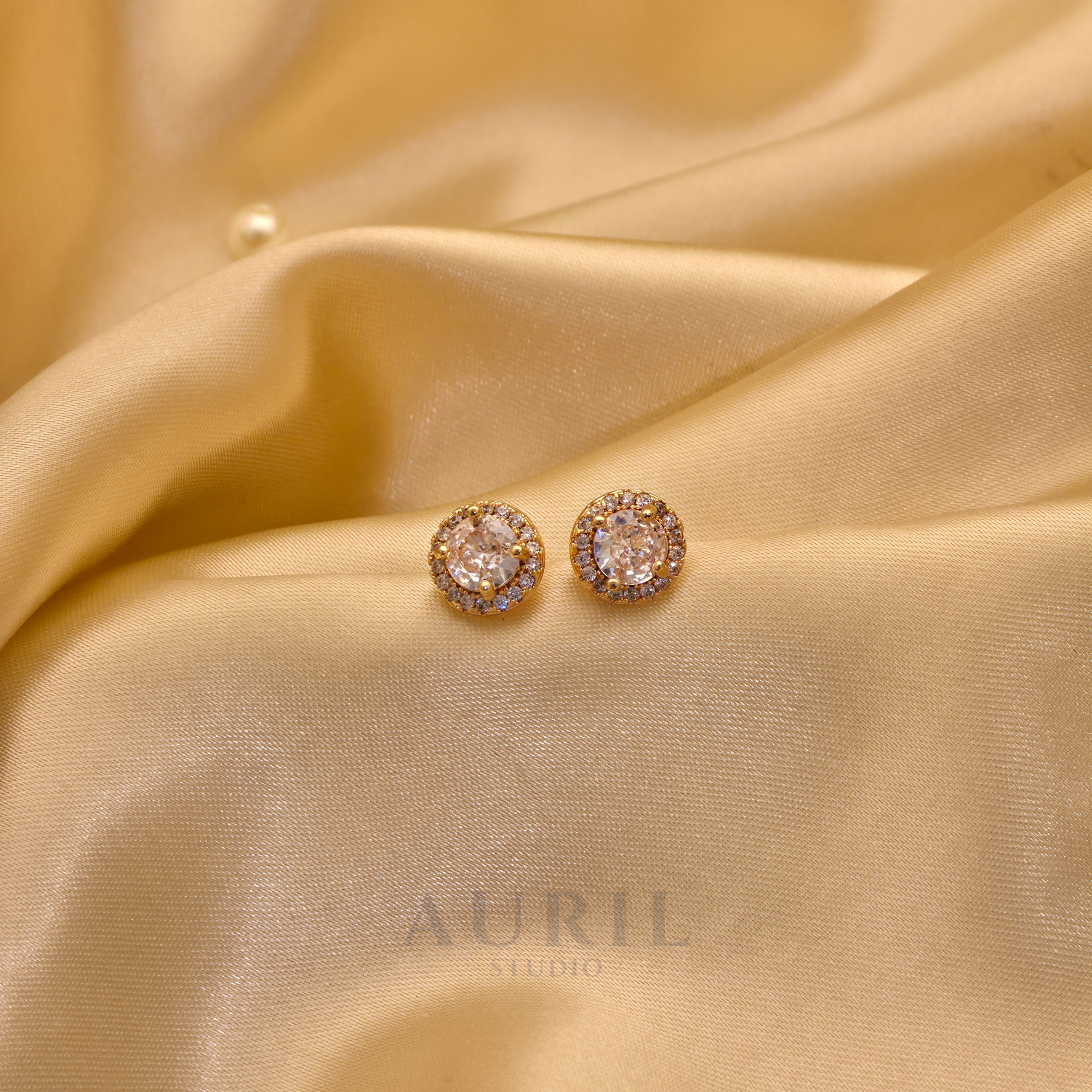 Round Halo CZ Stud Earrings, 18K Rose Gold Plated Anti Tarnish Solitaire Studs for Women
