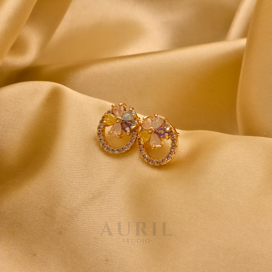 Pastel Flower CZ Stud Earrings, 18K Rose Gold Plated Anti Tarnish Halo Studs for Women
