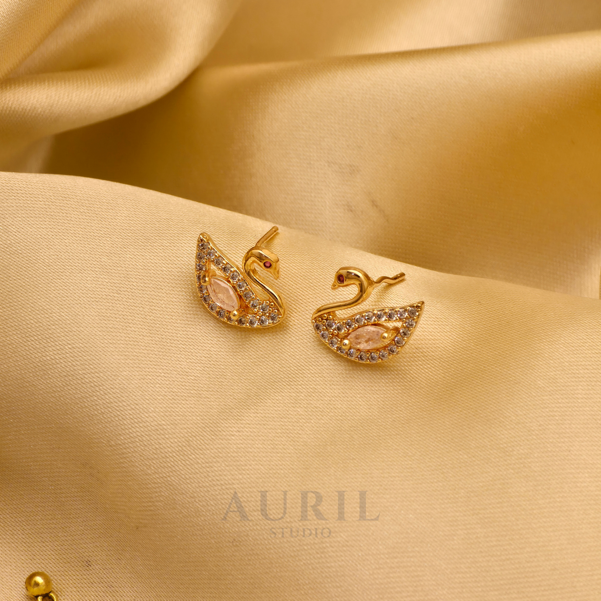 Crystal Swan Stud Earrings with Pink Stone, 18K Rose Gold Plated Anti Tarnish for Women