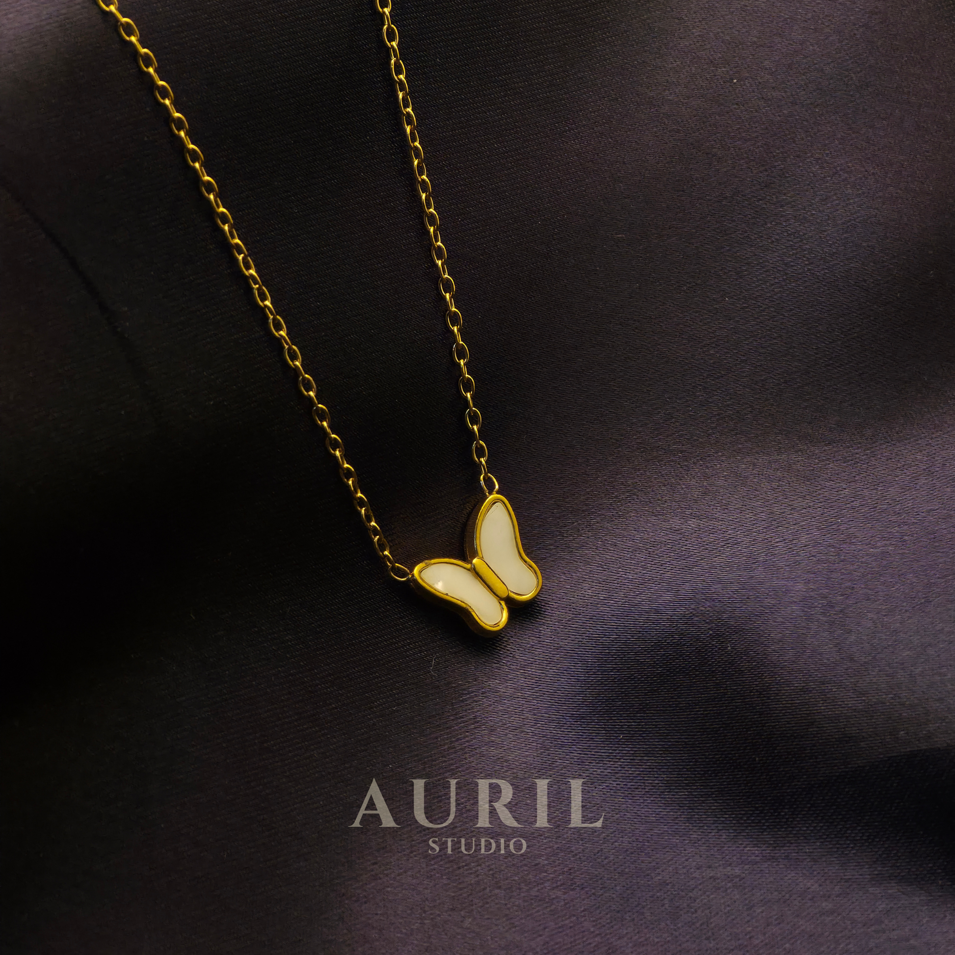 Anti Tarnish Mother of Pearl Butterfly Gold Necklace for Women
