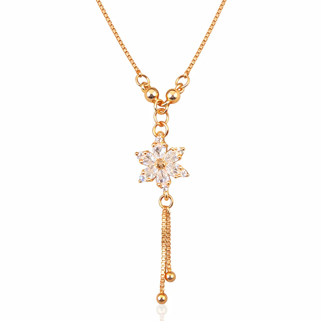 Anti Tarnish CZ Flower Tassel Drop Gold Necklace for Women
