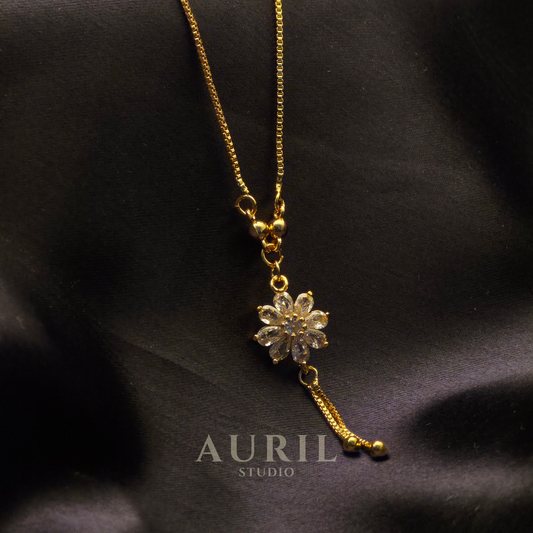 Anti Tarnish CZ Flower Tassel Drop Gold Necklace for Women

