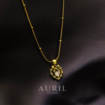 Crystal Heart Bow Pendant Necklace, 18K Gold Plated Anti Tarnish Satellite Chain for Women